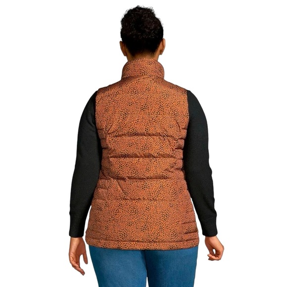 Lands’ End Down Puffer Vest Caramel Leopard Print Like New - Picture 5 of 16